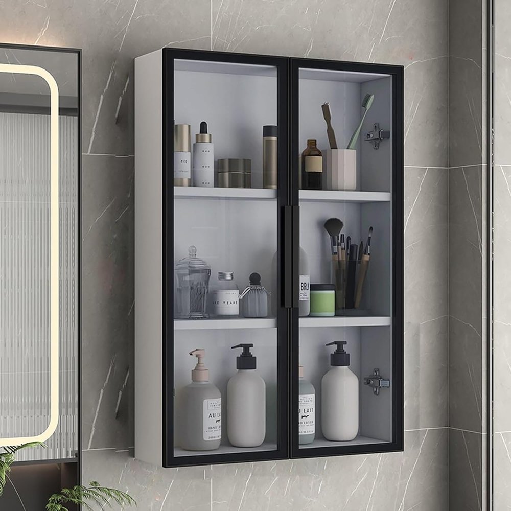 Bathroom wall cabinet storage,sod wood bathroom wall cabinet over toilet,medicine cabinets for bathroom organizer,kitchen wall cabinet with glass doors for bathroom, bedroom, kitchen,B,60*14*75cm/