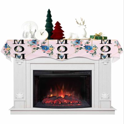 Hokiten Christmas Mantel Scarf 90 x 17 Inch, Love Mom Mantel Decorations for Fireplace Scarf, Blue Pink Spring Floral Botanical Mantel Scarves Fireplace Cover Runner for Christmas