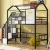 Ball & Cast Twin House Shapoe Loft Bed with Storage Box,Sturdy Heavy Metal Bedframe W/Safety Guard & Ladder,Roof Design,Space Saving,Easy Assemby,Bedroom Furniture for Boys Girls Teens Adult,Black view 1