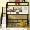 Ball & Cast Twin House Shapoe Loft Bed with Storage Box,Sturdy Heavy Metal Bedframe W/Safety Guard & Ladder,Roof Design,Space Saving,Easy Assemby,Bedroom Furniture for Boys Girls Teens Adult,Black view 3