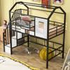 Ball & Cast Twin House Shapoe Loft Bed with Storage Box,Sturdy Heavy Metal Bedframe W/Safety Guard & Ladder,Roof Design,Space Saving,Easy Assemby,Bedroom Furniture for Boys Girls Teens Adult,Black view 4