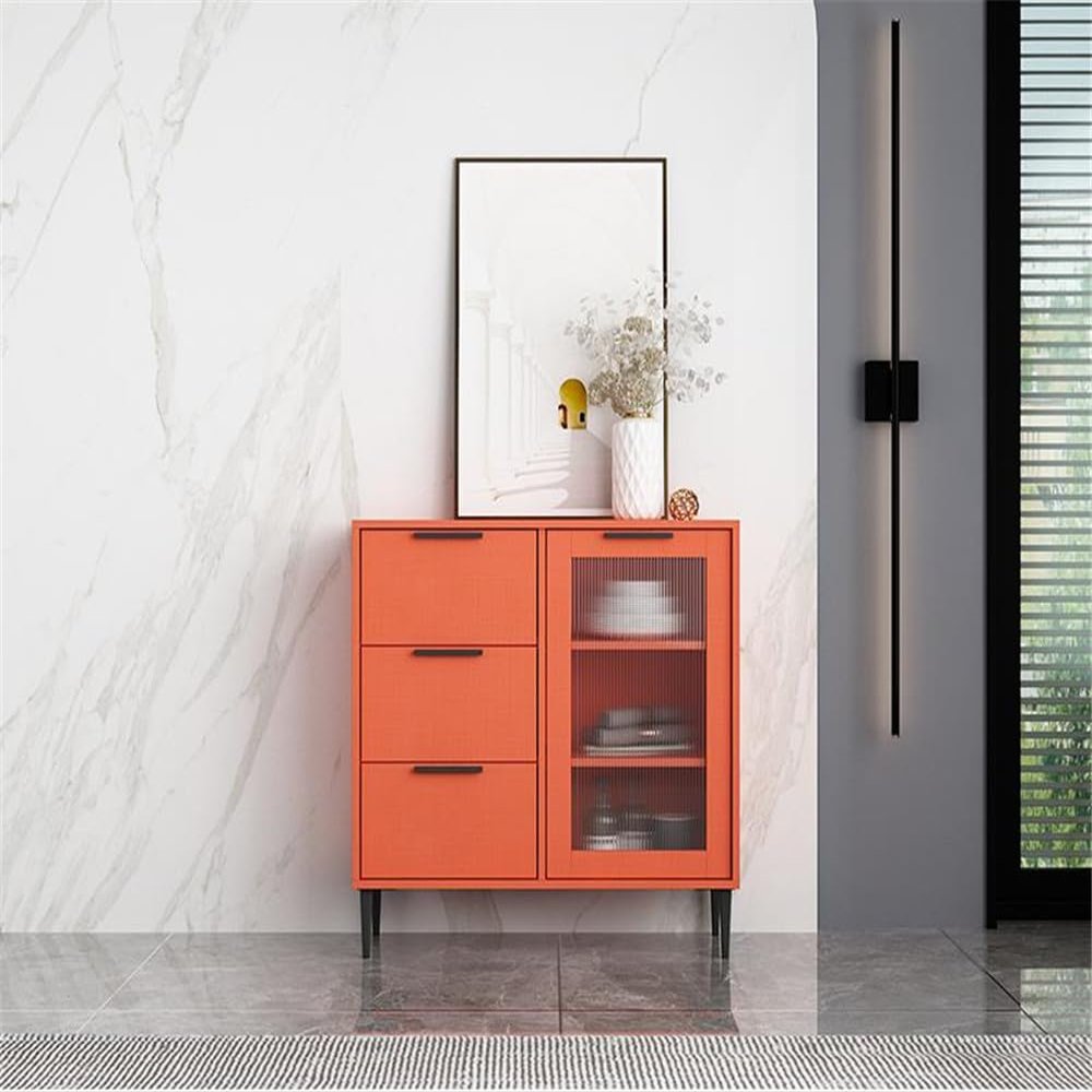 NIUYAO Sideboard Modern Contemporary 31-inch Height Storage Cabinet with Glass Doors and Drawers Accent Floor Buffet Cabinet for Living Room Entryway Dining Room Kitchen -31" L x 12" W x 31" H Orange