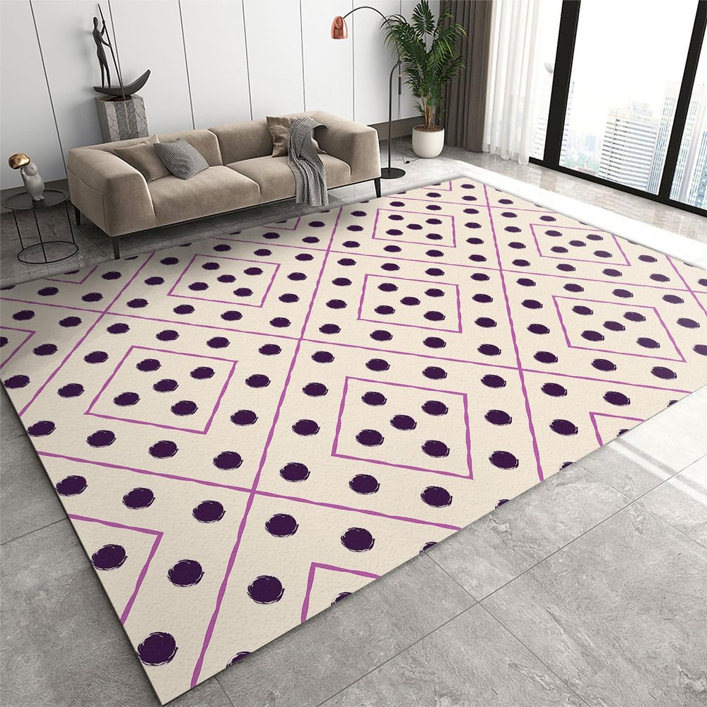 2x4 Runner Rug Purple Geometric Line Rugs for Entryway, Dark Purple Polka Dots Washable Kitchen Rugs Soft Non Slip Anti Fatigue for Sink Laundry Indoor Hallways