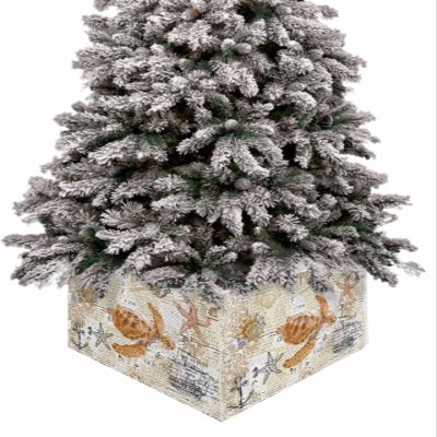 Ocean Turtle Christmas Tree Collar Tree Box Stand Cover,Vintage Nautical Sailing Boat Starfish Artificial/Pencil/Silm/Skinny Tree Ring 4 Packs Collapsible Tree Skirt for Christmas Xmas Tree,17"x10"