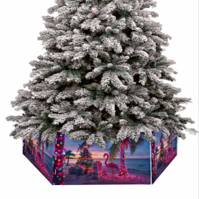 Christmas Flamingo Christmas Tree Collar Tree Box Stand Cover,Xmas Palm Tree Animals Purple Blue Artificial/Pencil/Silm/Skinny Tree Ring 6 Packs Collapsible Tree Skirt for Christmas Xmas Tree,17"x10"
