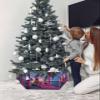 Christmas Flamingo Christmas Tree Collar Tree Box Stand Cover,Xmas Palm Tree Animals Purple Blue Artificial/Pencil/Silm/Skinny Tree Ring 6 Packs Collapsible Tree Skirt for Christmas Xmas Tree,17"x10" view 3