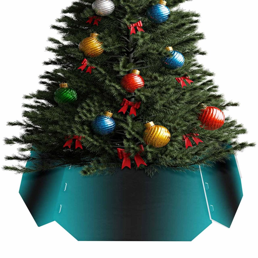 Black Aqua Christmas Tree Collar Tree Box Stand Cover,Gradient Solid Color Minimalist Art Artificial/Pencil/Silm/Skinny Tree Ring 6 Packs Collapsible Tree Skirt for Christmas Xmas Tree,14.5"x10"