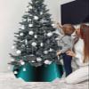 Black Aqua Christmas Tree Collar Tree Box Stand Cover,Gradient Solid Color Minimalist Art Artificial/Pencil/Silm/Skinny Tree Ring 6 Packs Collapsible Tree Skirt for Christmas Xmas Tree,14.5"x10" view 3