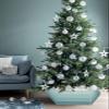 Minimalist Aqua Christmas Tree Collar Tree Box Stand Cover, Modern Ombre Stripes Artificial/Pencil/Silm/Skinny Tree Ring 6 Packs Collapsible Tree Skirt for Christmas Xmas Tree Decorations, 17"x10" view 4