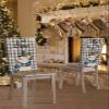 Chair Back Cover for Dining Room,Santa Hat Chair Slipcovers Set of 8,Retro Christmas Snowman Robin Washable Kitchen Chair Back Covers for Home Dinner Party Sketch Snowflake on Black and White Plaid view 4