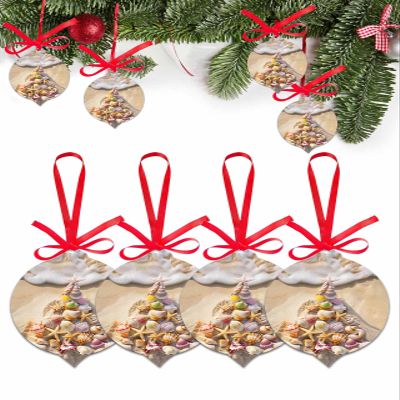 2024 Christmas Ornament 4pcs Marine Life Christmas Tree Beach Acrylic Xmas Tree Tag Hanging Decorations,Christmas Trees Ornaments with Ribbon for Holiday Party Home Coastal Shell Starfish and Conch