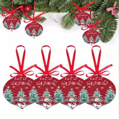 2024 Christmas Ornament 4 PCS Cartoon Christmas Tree Snowman Red Acrylic Xmas Tree Tag Hanging Decorations,Christmas Trees Ornaments with Ribbon for Holiday Party Home Decor Sketch Winter Snowflake