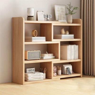 GOIPNGPK 4-Tier Expandable Wooden Bookshelf, Home Simple Telescopic Storage Cabinet, Storage Display Rack for Living Room, for Bedroom, Study, Corner(Yellow,Small)