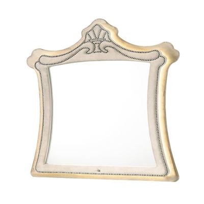 Acme Lucienne Velvet Upholstered and Wood Mirror with LED Lighting in Beige
