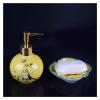 Countertop Soap Dispensers, Refillable Pump Bottle Ceramic Lotion Soap Dispenser with Pump Soap Twist Dish for Bathroom Farmhouse Kitchen Office, Exquisite Bird Painting Decorative view 1