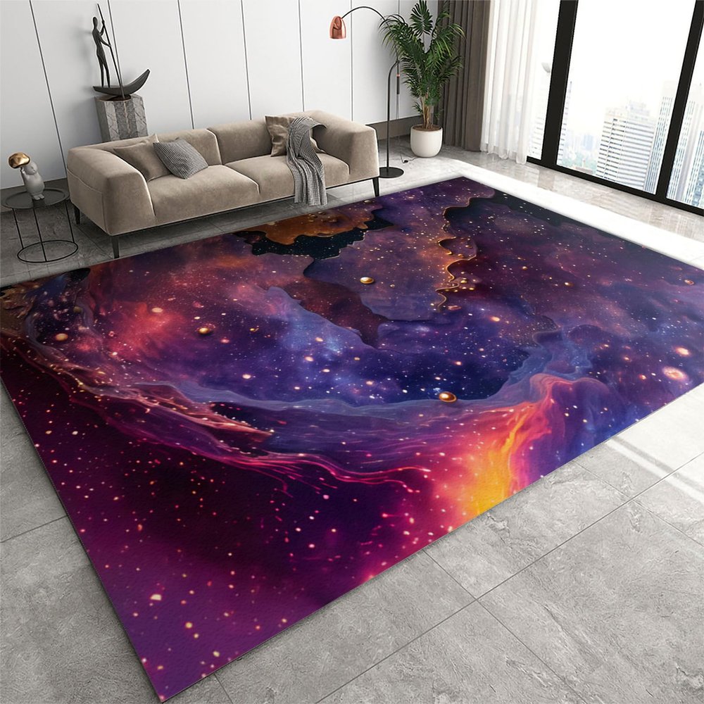 Abstract Gradient Starry Sky Area Rug, Fascinating Milky Way Non Slip Carpet, Fade Resistant Easy Clean Rug for Living Room Bedroom Children's Room Dormitory Decor Floor Mat - 4 ft x 6 ft