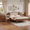 3 Pieces Bedroom Set with Full Size Wooden Bed Frame, 1 Vintage Nightstand and 1 Makeup Vanity Set with Stool,Black (Walnut + Wood + Queen + 3 Piece Set) view 2