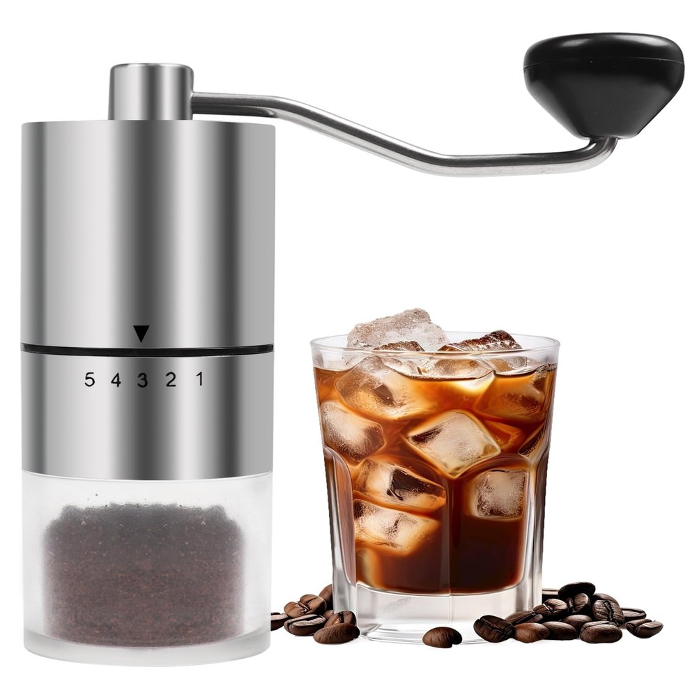 Rsoilch Manual Coffee Grinder With Ceramics Burr For Espresso,French Press,5 Adjustable Settings,Hand Maker with Built-In Burr,For Home Use and Camping Travel,Coffee Bean Grinders With Hand Crank