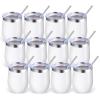 Volhoply 12oz Stainless Steel Wine Tumbler with Lid Bulk 12 Pack,Double Wall Vacuum Stemless Wine Glasses,Reusable Metal Travel Coffe Mug with Straw,Insulated Cups Gifts for ChristmasWhite,12 Set view 1
