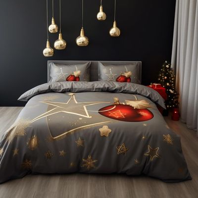 CCoutueChen Grey Christmas Bedding Set King Size,Christmas Ball Print Duvet Cover Set for Adult,Merry Christmas Decor Comforter Cover,3Pices Soft Microfiber Duver Cover with Zippers