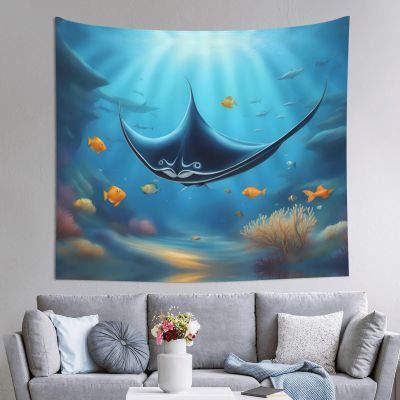 WHJWZY Manta Ray and Fish Pattern Quality Decor Tapestry 60x51 in : Soft, lightweight Suitable for wall hanging tapestries