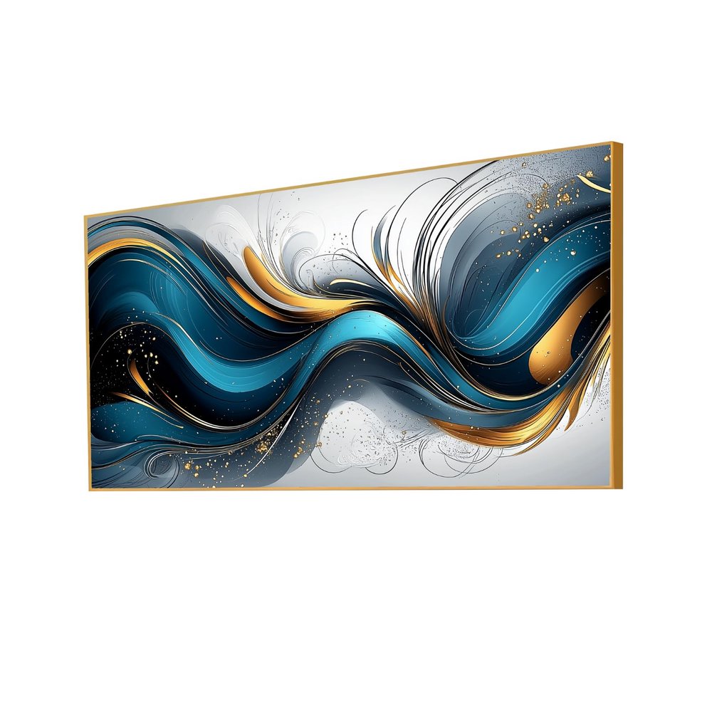 Blue and Gold Abstract Canvas Wall Art Modern Artwork Decor Blue Wall Art for Living Room, Bedroom, or Office (Gold Metal Framed, 48" Wx27 H/122x68cm)