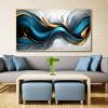 Blue and Gold Abstract Canvas Wall Art Modern Artwork Decor Blue Wall Art for Living Room, Bedroom, or Office (Gold Metal Framed, 48" Wx27 H/122x68cm) view 2