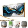 Blue and Gold Abstract Canvas Wall Art Modern Artwork Decor Blue Wall Art for Living Room, Bedroom, or Office (Gold Metal Framed, 48" Wx27 H/122x68cm) view 4