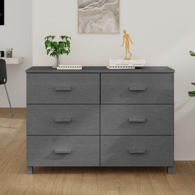 KCCKOM Sideboard HAMAR Dark Gray 44.5"x15.7"x31.5" Solid Wood Pine,Stylish Wooden Sideboard with 6 Drawers for Ample Storage and Decorative Display in Living Room or Home Office Dining Room Furniture
