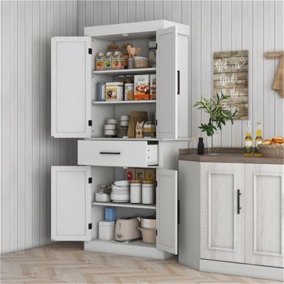 CIGEGE Kitchen Trolley, Kitchen Storage Cabinet, Sideboard, Cutlery Cabinet, Kitchen Cabinet Suitable for Restaurant Kitchen White