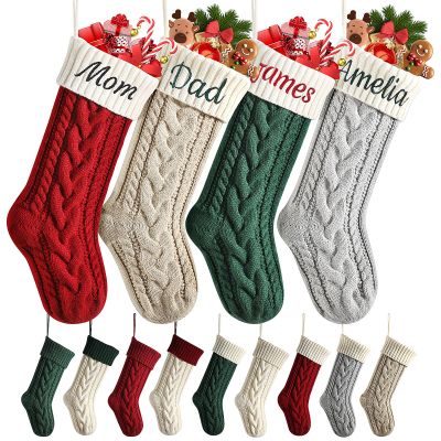Personalized Christmas Stockings, 18 Large Custom Stockings with Embroidered Name, 1 Pack Knitted Xmas Stocking for Kids,Holiday and Family Stocking for Fireplace Christmas Party Decoration (A)