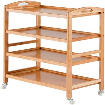 PAGOIAAR Bar Cart, Serving Cart for Home Hotel, Dining Room 4 Layers Dining Cart Wooden Bracket Solid Wood Tray 4 Universal Wheels with Locking Wheels for Kitchen, Hotels, Restaurants and Care Homes