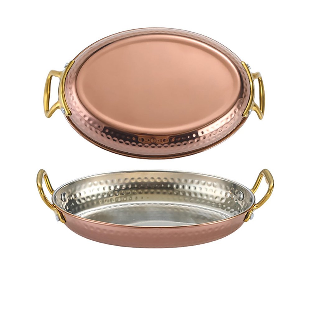 GFHVDC Oval Spanish Paella Pan, Nonstick Stainless Steel Skillet,304 Stainless Steel Non Stick Uncoated Saucepan Soup Hot Pot Stockpot with Double Metal Handle for Homes Or Restaurants,Gold,20CM