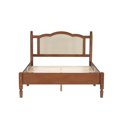 3 Pieces Bedroom Set with Full Size Wooden Bed Frame, 1 Vintage Nightstand and 1 Makeup Vanity Set with Stool,Black (Walnut + Wood + Full + 3 Piece Set)