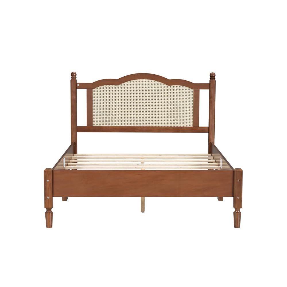 3 Pieces Bedroom Set with Full Size Wooden Bed Frame, 1 Vintage Nightstand and 1 Makeup Vanity Set with Stool,Black (Walnut + Wood + Full + 3 Piece Set)
