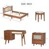 3 Pieces Bedroom Set with Full Size Wooden Bed Frame, 1 Vintage Nightstand and 1 Makeup Vanity Set with Stool,Black (Walnut + Wood + Full + 3 Piece Set) view 4