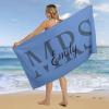 Custom Blue Wedding Beach Towel for Boy Mens Gift Personalized His and Hers Swim Towel Fun Microfiber Bride Sand Towel for Girl Lake Day Must Haves view 3