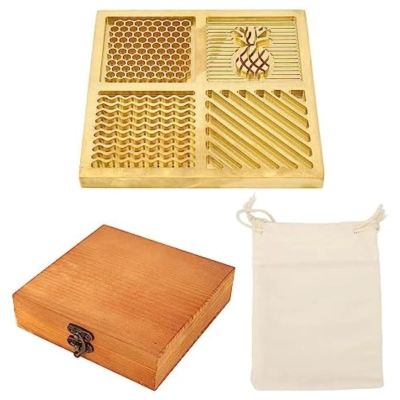 4 Patterns Brass Ice Tray Brass Ice Cube Stamp Craft Modern Ice Molds Cube Stamping Plate for Whiskey Cocktails Stamp in 5 Seconds