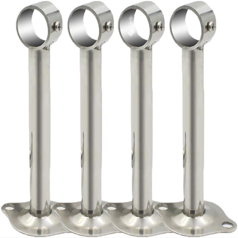 Pipe Bracket Flange Ceiling Bracket Mount Rod Bracket Support Stainless Steel Closet Pipe Bracket, Wall Mount Shower Curtain Hanging Rod Pipe Rod Flange Socket, Shower Curtain Hardware 4 Pack