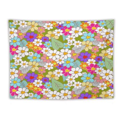 Focusbrite 70s Vintage Flower TapestryRetro Floral Hippie Aesthetic Art Tapestries Home Decor for Living Room Bedroom Nursery 80"x60"