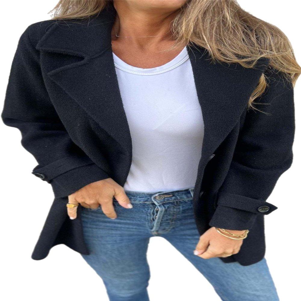 Udeniy Womens Casual Pea Coat Long Sleeve Mid-Long Overcoats Womens Trendy Hooded Outwear Open Front Wool Coat With Pockets