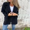 Udeniy Womens Casual Pea Coat Long Sleeve Mid-Long Overcoats Womens Trendy Hooded Outwear Open Front Wool Coat With Pockets view 2