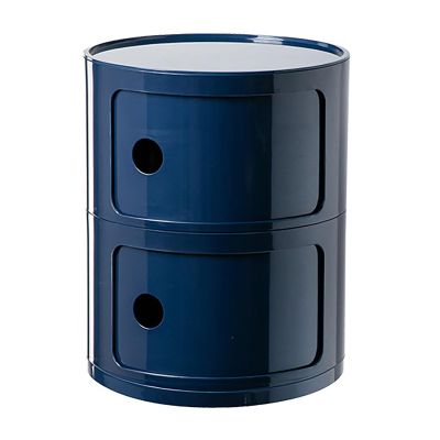 Round Nightstand with Drawers,Bedside Table with Storage,Round Storage Cabinet with Sliding Door,Modern End Table Side Table,Plastic Bedside Table Chest for Living Room Bedroom Bathroom(2 Tier, Navy)
