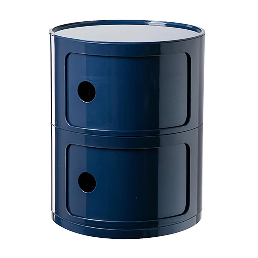 Round Nightstand with Drawers,Bedside Table with Storage,Round Storage Cabinet with Sliding Door,Modern End Table Side Table,Plastic Bedside Table Chest for Living Room Bedroom Bathroom(2 Tier, Navy)