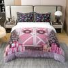 3 Pieces Pink Farmhouse Barn Door Duvet Cover 100%Nature Cotton Full for Teens Youth,Merry Christmas Trees Gifts Comforter Cover,Wooden Stripes Country Decor Super Soft Bedding (Not Comforter) view 1