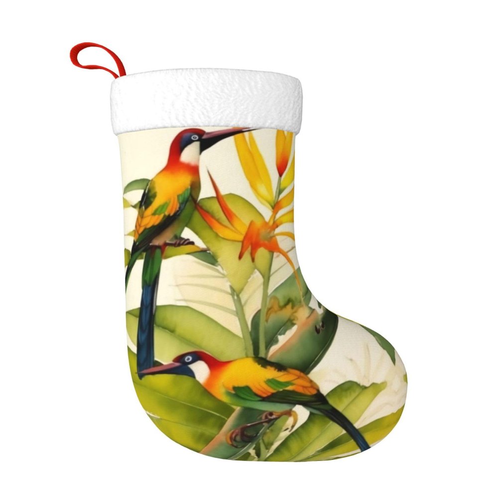 KIROJA Tropical Bird of Paradise Christmas Stocking-Xmas Hanging Socks,Soft Plush Cuffs Stockings for Holiday Party Decor Stocking