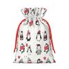 UIANG Antlers Reusable Burlap Gift Bags with Drawstring,Deer Tree with Red Holiday Theme,Treat Bags Party Favor Bags Candy Goodies Food Storage Bags Gift Wrapping Package,White Red - M view 2