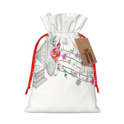 UIANG Music Halloween Candy Bags with Drawstring, Style Gramophone Record Player, Trick or Treating Bags, Halloween Goodie Bags for Kids Halloween Party Favors Supplies,Grey Pink - M