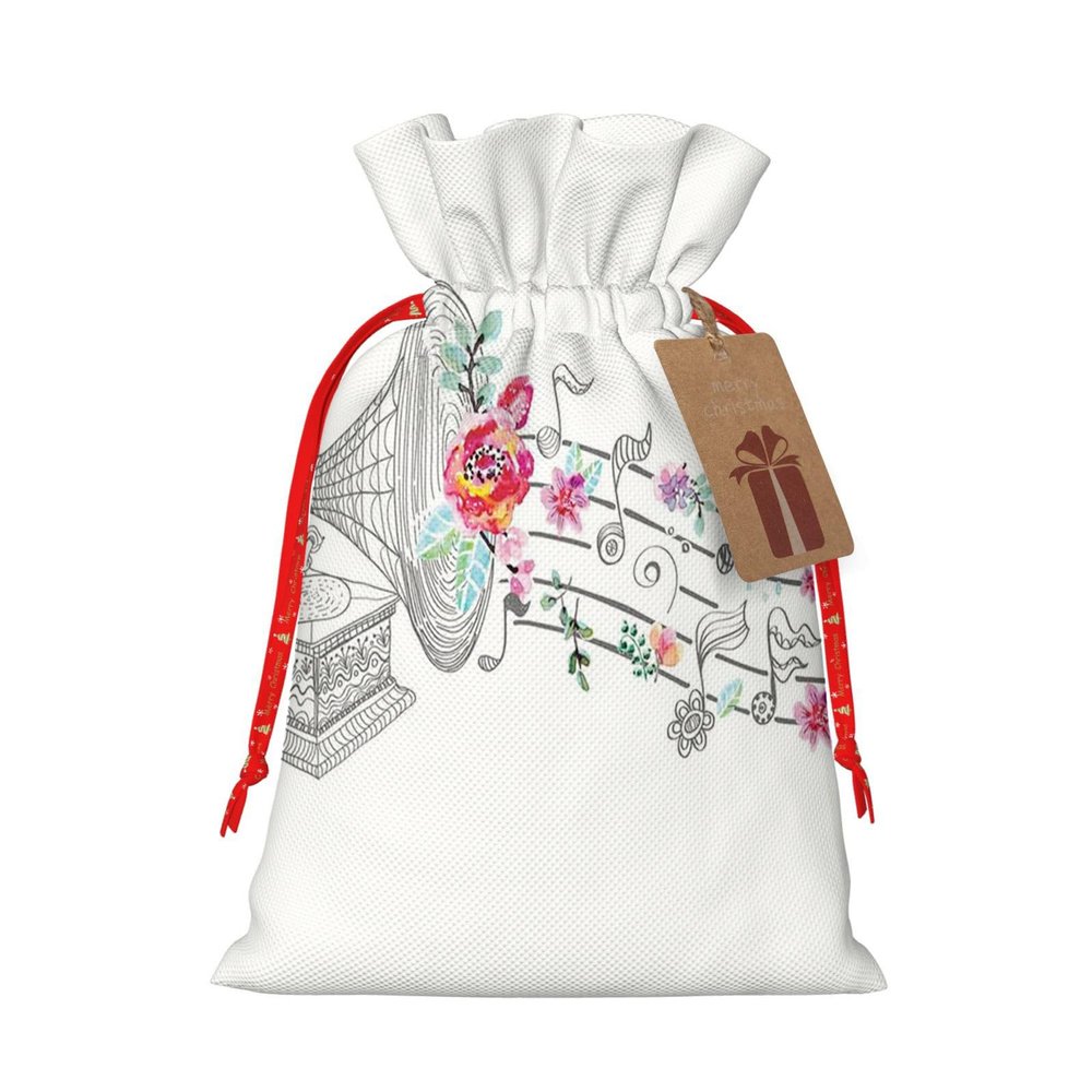 UIANG Music Halloween Candy Bags with Drawstring, Style Gramophone Record Player, Trick or Treating Bags, Halloween Goodie Bags for Kids Halloween Party Favors Supplies,Grey Pink - M