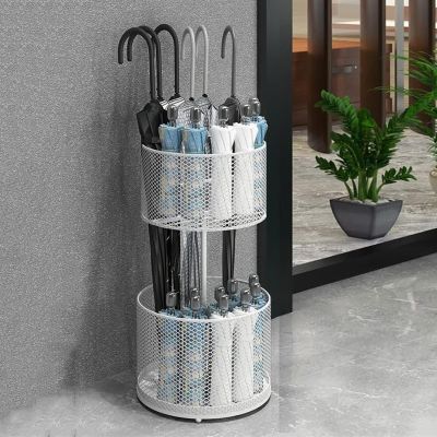 JIXDILO Metal Round Umbrella Holder, Umbrella Stand Rack for Entryway, Freestanding Umbrella Organizer, Cane Walking Stick Holder for Home Office Hotel(50x25(19.7"x9.8"), White)